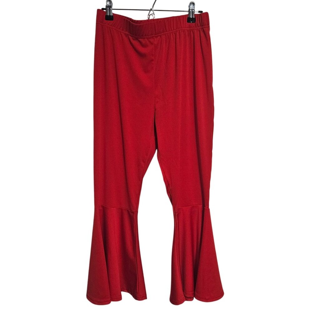 Retro Red Flared Bell Bottom Pants Womens Size XL Stretchy Fabric Lightweight